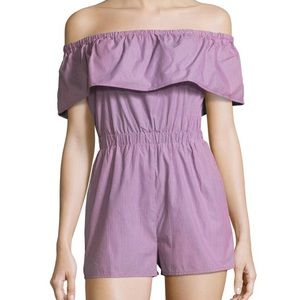 Lucca Couture Off-the-Shoulder Striped Romper